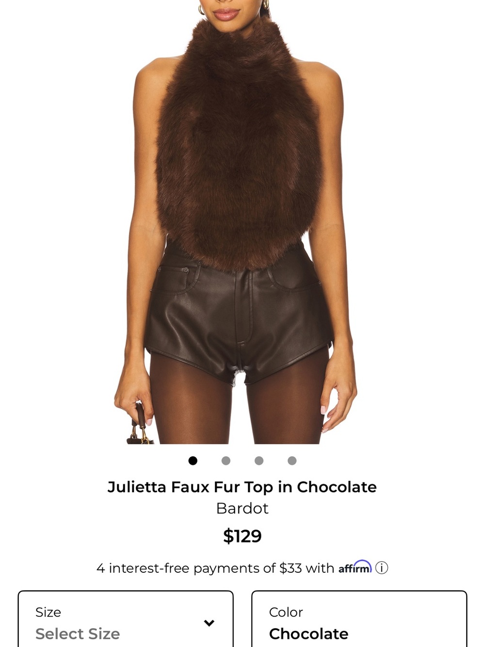 Bardot Chocolate Faux Fur Halter Top